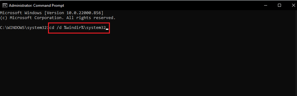 Comando cd d windir system32.  Arreglar los componentes del sistema de Windows debe ser un problema reparado