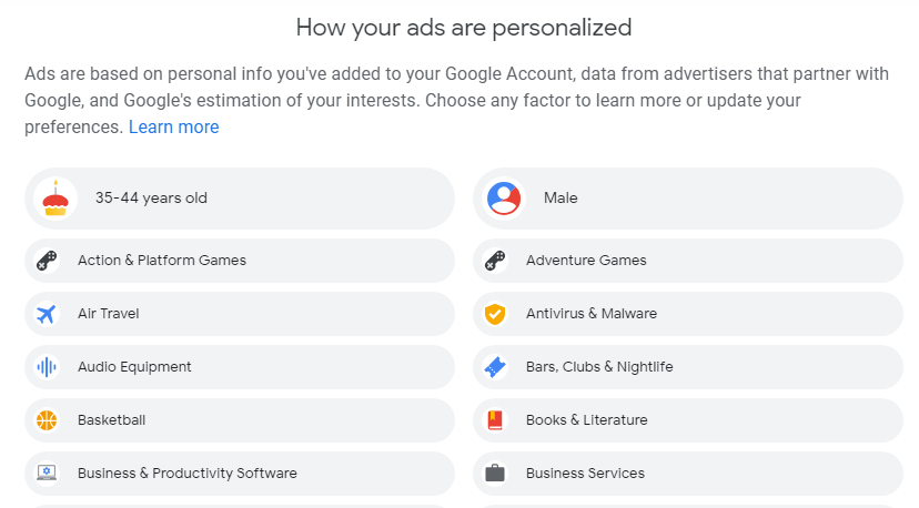 Cómo se personalizan sus anuncios de Google
