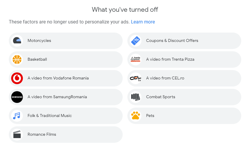 Los factores que ya no se utilizan para personalizar los anuncios de Google