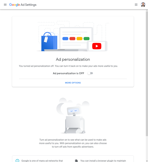 Personalización de anuncios desactivada