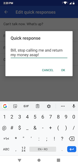 Escribe un nuevo mensaje y presiona OK