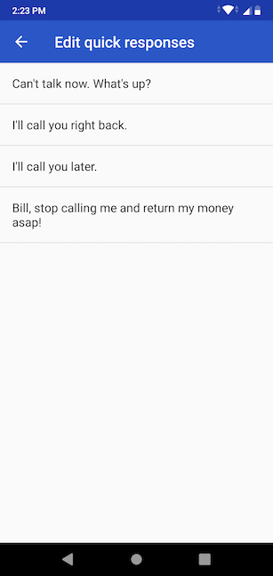 Su mensaje reemplaza una de las muestras predefinidas