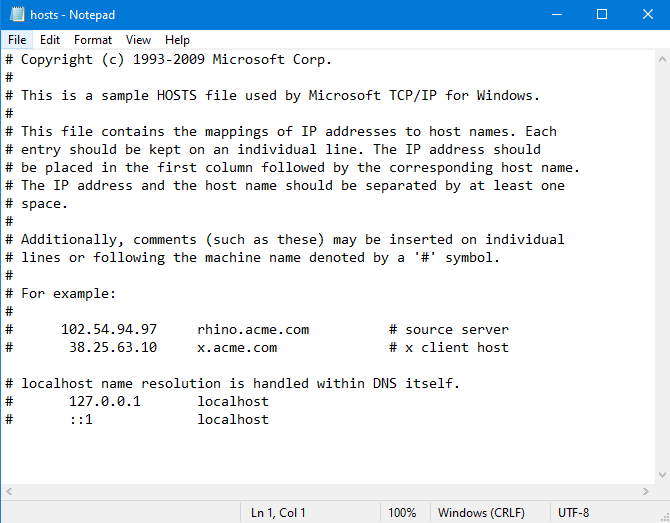 El archivo etc/hosts en Windows