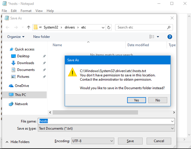 Mensaje de error: no tienes permisos para guardar en esta ubicación