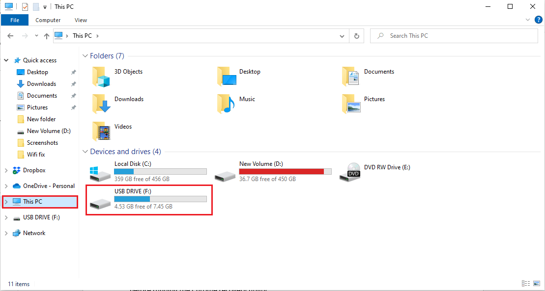 Vaya a Esta PC y localice la unidad conectada. Arreglar un error inesperado que ha ocurrido Recuperación de Chrome OS