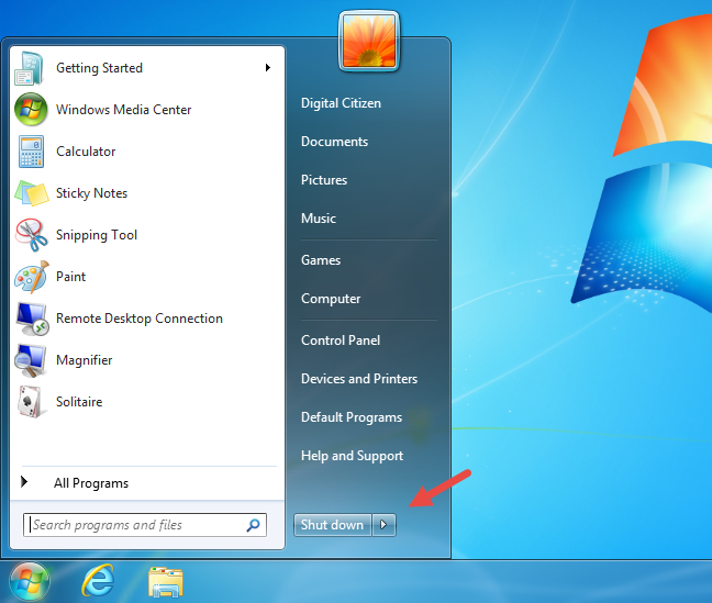 Windows, apagar, encender, botón, acción