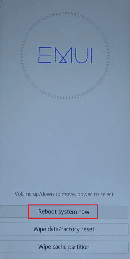 toque reiniciar el sistema ahora en el modo de recuperación Honor Play EMUI
