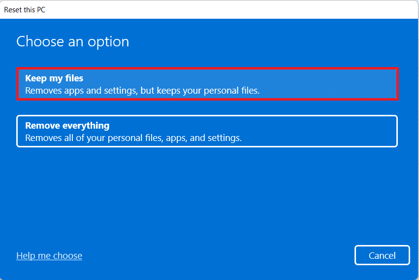 Conservar mis archivos opción