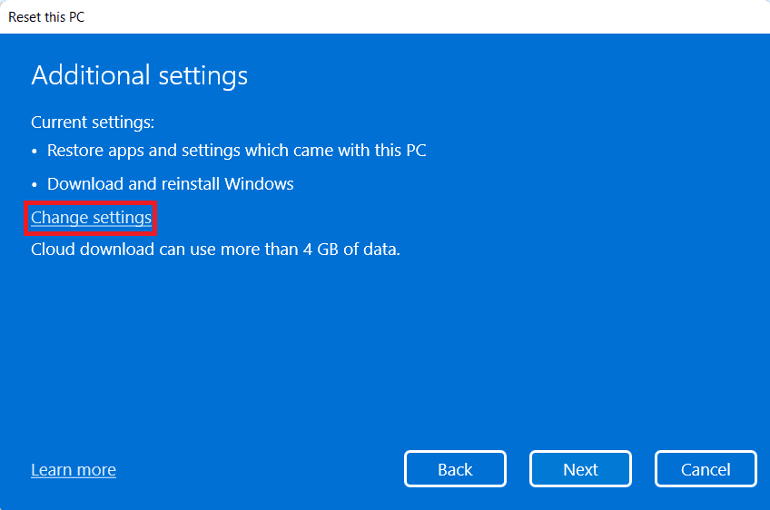 Cambiar opciones de configuración | ¿Cómo restablecer de fábrica Windows 11?