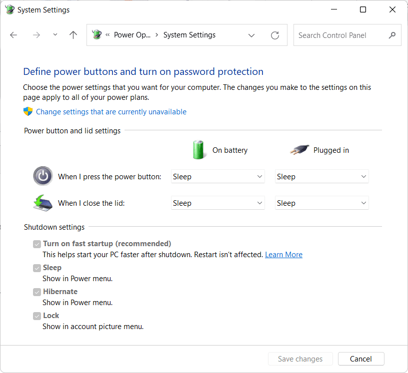 Ventana de configuración del sistema.  Cómo habilitar la opción de energía de hibernación en Windows 11