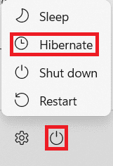 Menú de encendido en el menú Inicio.  Cómo habilitar la opción de energía de hibernación en Windows 11