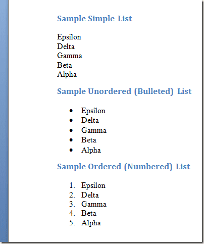 Tres tipos de listas en Word