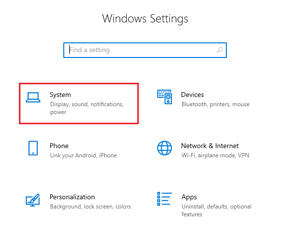Ahora, haga clic en Sistema