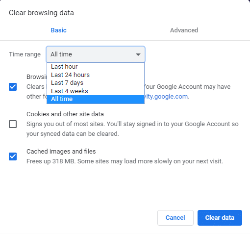 Eliminar el historial de navegación desde el principio del tiempo en Chrome