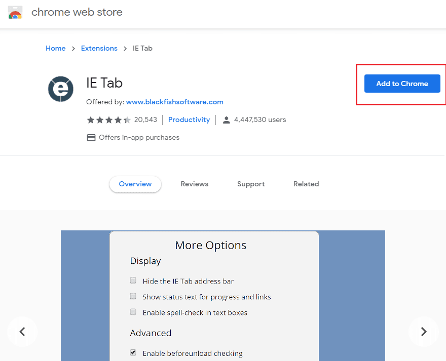 Navegue a la página de extensión de pestaña de IE y luego haga clic en Agregar a Chrome