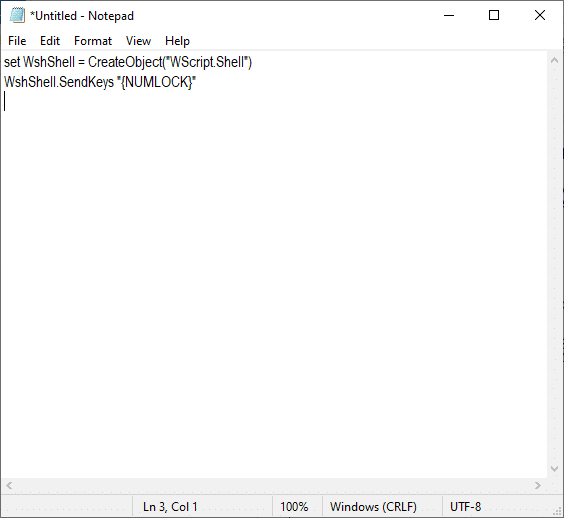 Puede escribir lo siguiente o copiarlo y pegarlo.  establecer WshShell = CreateObject(