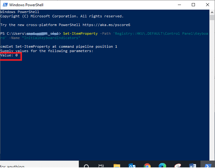 Establezca el valor en 0 para desactivar el bloqueo numérico en la computadora portátil.