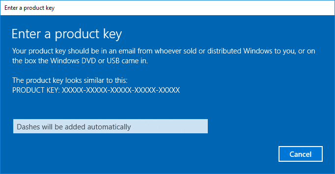 Ingrese su clave de producto de activación de Windows 10