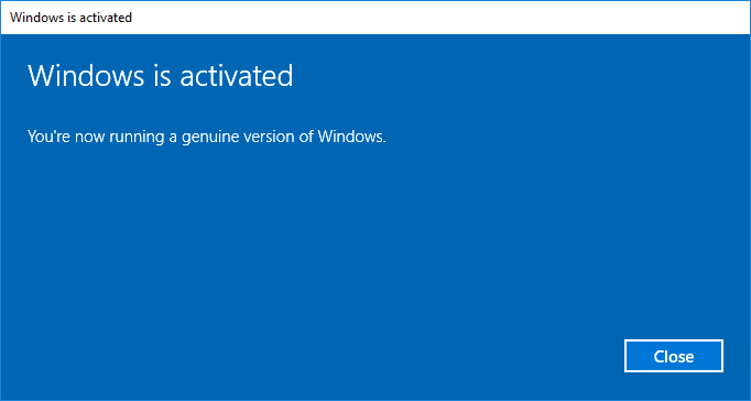 En la página de activación de Windows, haga clic en Cerrar