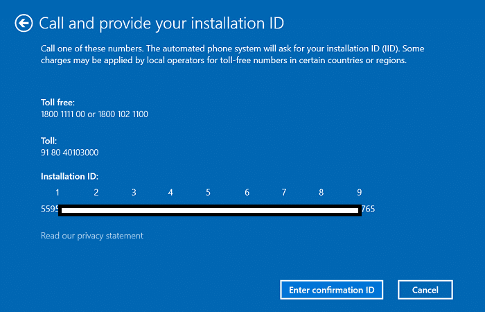 Llame al número gratuito proporcionado (Microsoft) para proceder con la activación de su teléfono Microsoft