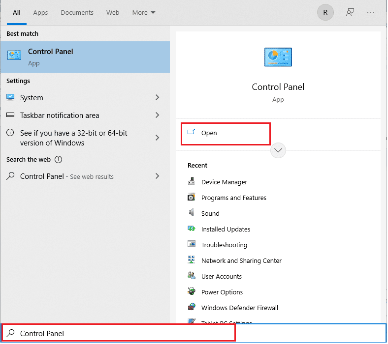 Abra el menú Inicio y escriba Panel de control. Haga clic en Abrir en el panel derecho. Arreglar el desplazamiento del panel táctil que no funciona en Windows 10