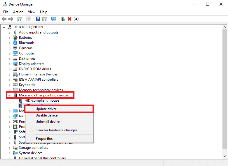 Vaya a Ratones y otros dispositivos señaladores. Haga clic derecho en el controlador del panel táctil que desea actualizar, luego elija Actualizar controlador en el menú. Arreglar el desplazamiento del panel táctil que no funciona en Windows 10