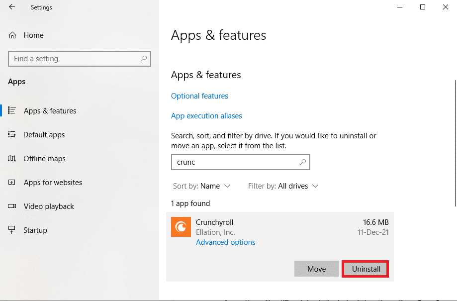 haga clic en Crunchyroll y seleccione la opción Desinstalar. Arreglar el desplazamiento del panel táctil que no funciona en Windows 10