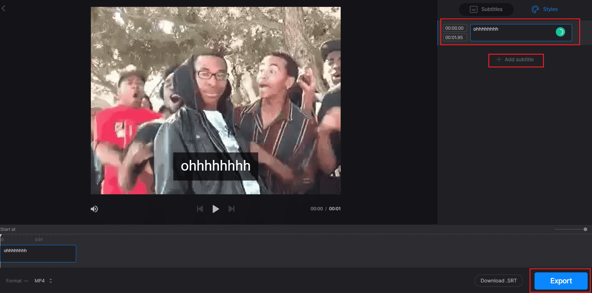agregar subtítulos manualmente en la herramienta en línea clideo