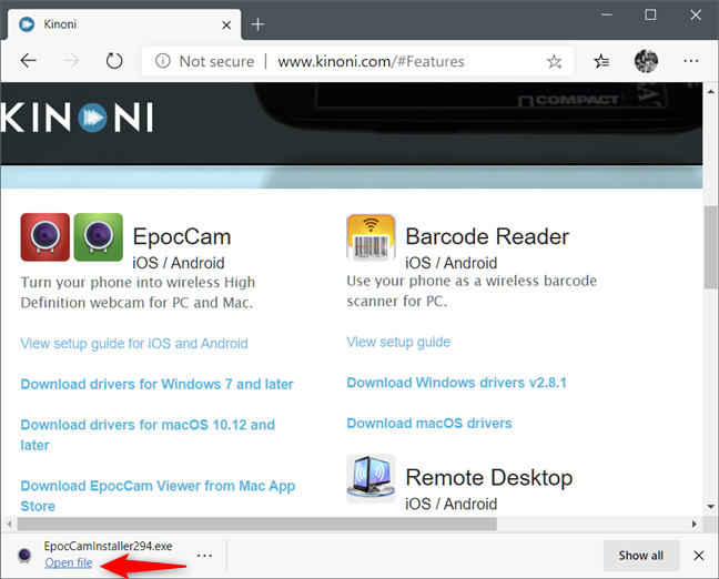 Abriendo el archivo ejecutable con los drivers