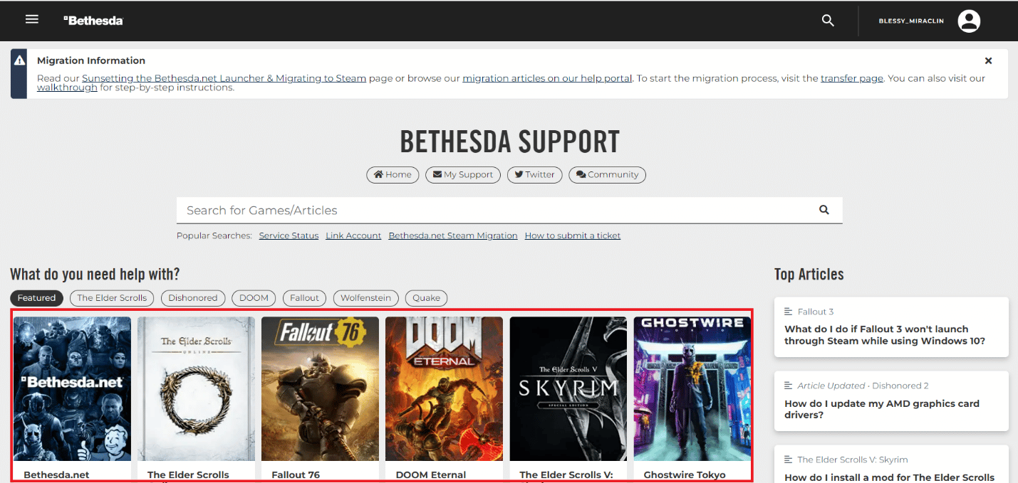 haga clic en el mosaico del juego donde enfrenta problemas | Cómo recuperar la cuenta de Bethesda