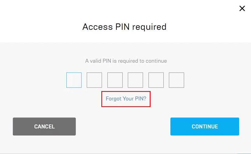 Haga clic en Olvidó su PIN - CONFIRMAR