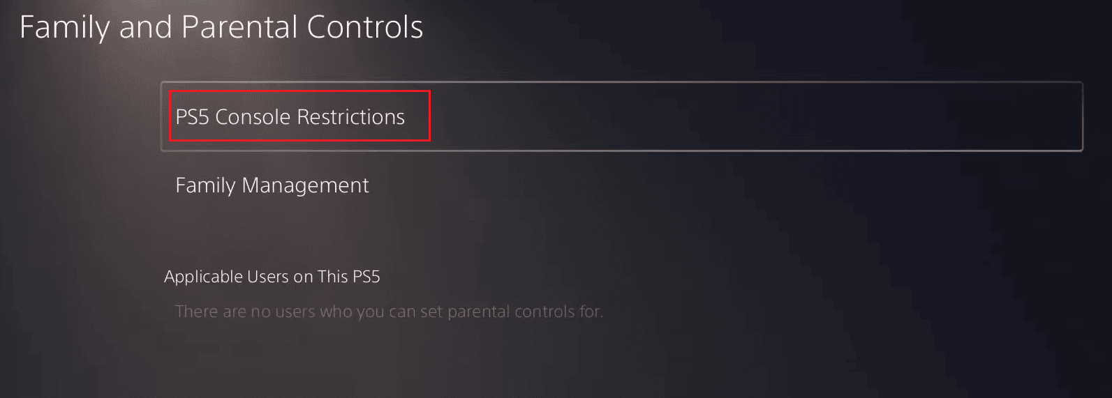 Elija las restricciones de la consola PS5