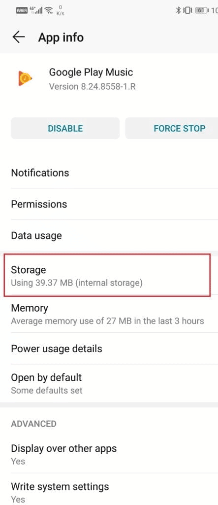 Seleccione Almacenamiento.  Solucionar el error de reproducción de música de Google en Android