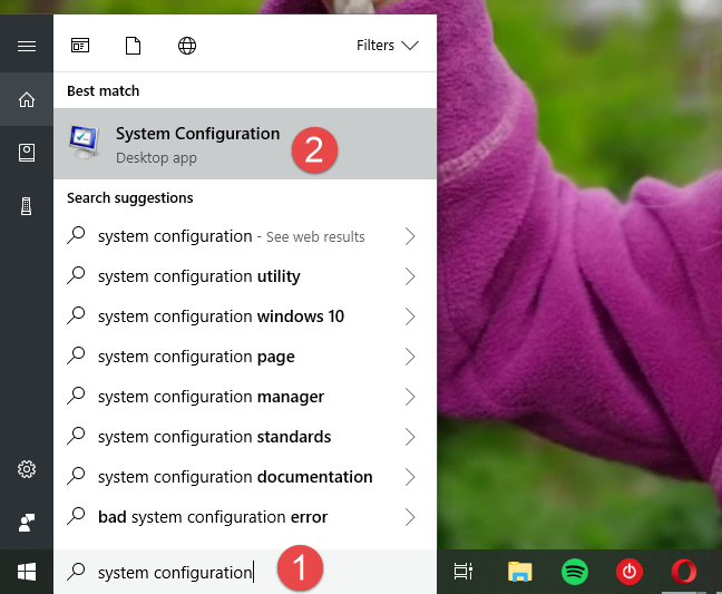 Configuración del sistema, msconfig