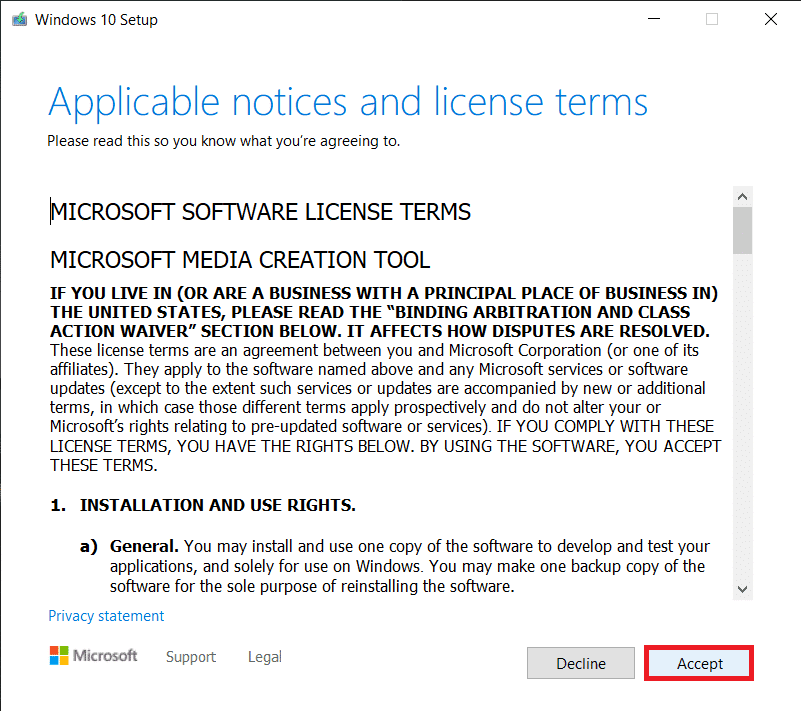 Haga clic en Aceptar para continuar |  Cree medios de instalación de Windows 10 con la herramienta de creación de medios