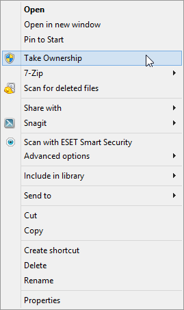 Tomar posesión, clic derecho, Windows 7, Windows 8, Explorer