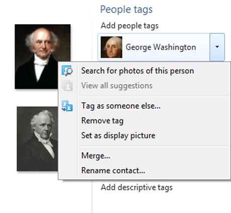 Galería de fotos de Windows, Etiquetar personas