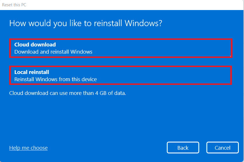 Opción para reinstalar windows.  Cómo solucionar el problema de error encontrado en la actualización de Windows 11