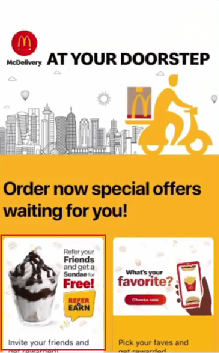 Toque la pestaña Recomendar y ganar | activar notif en la aplicación de McDonald's | Reclama tus recompensas de McDonald's