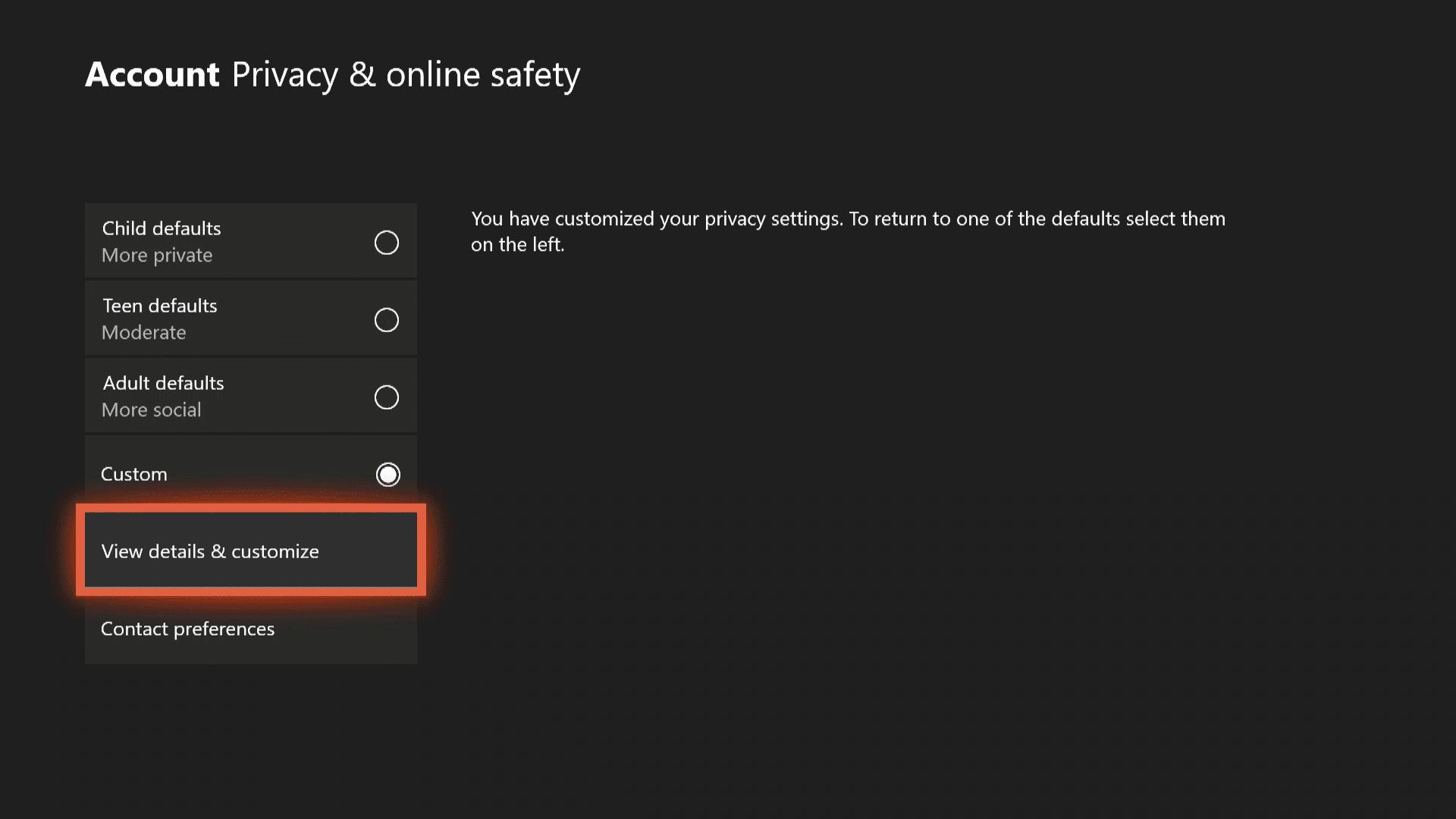 Privacidad seguridad en línea Ver detalles personalizar Xbox one