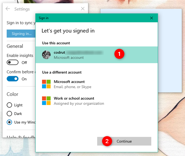 Elegir la cuenta de Microsoft utilizada para iniciar sesión en Sticky Notes