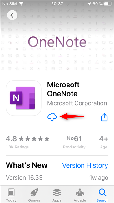OneNote en la tienda de aplicaciones