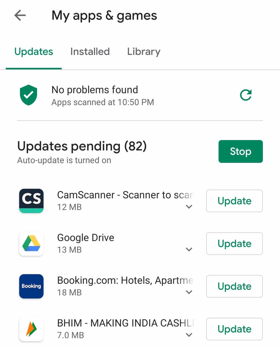 Actualizar la aplicación