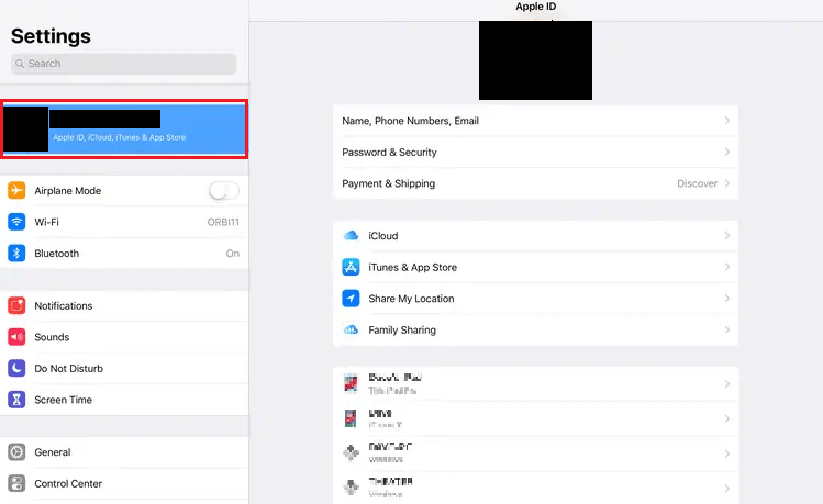 Toque su ID de Apple desde la parte superior