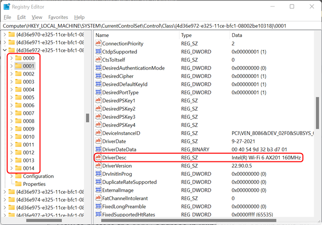 Identifique el adaptador de red para el que desea restablecer la dirección MAC