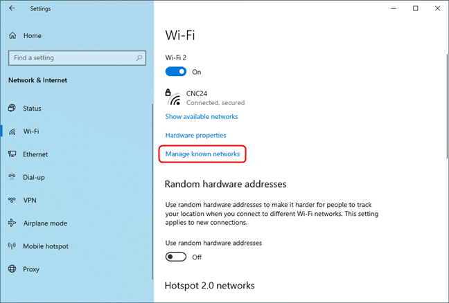 Accede a la sección Administrar redes conocidas