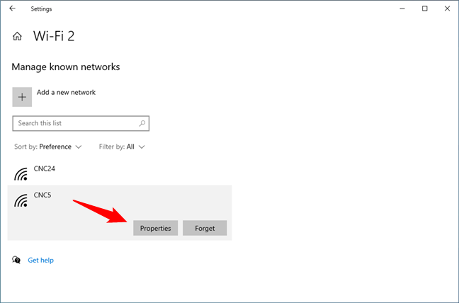 Abra las Propiedades de la red Wi-Fi seleccionada