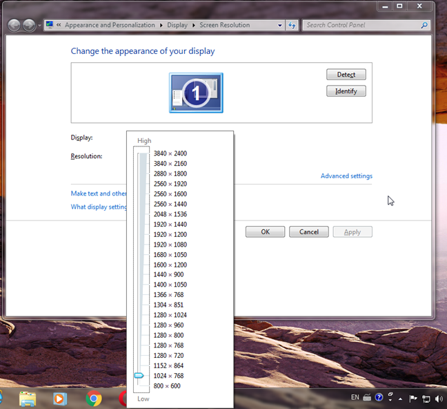 Visualización de las resoluciones de pantalla disponibles en Windows 7