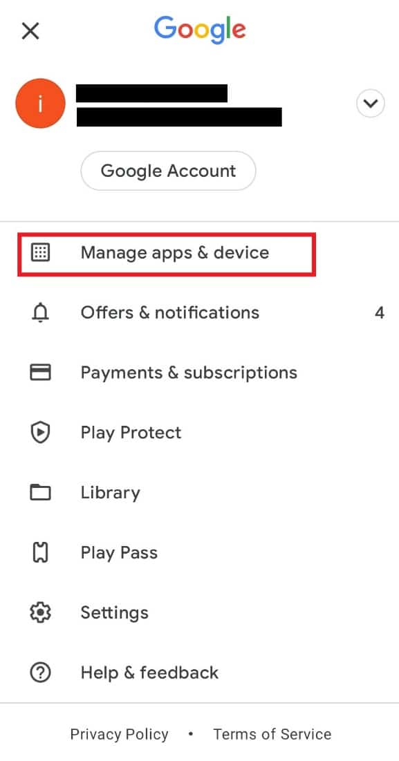 Toca Administrar aplicaciones y dispositivos.  Arreglar el error 43 de Fate Grand Order en Android