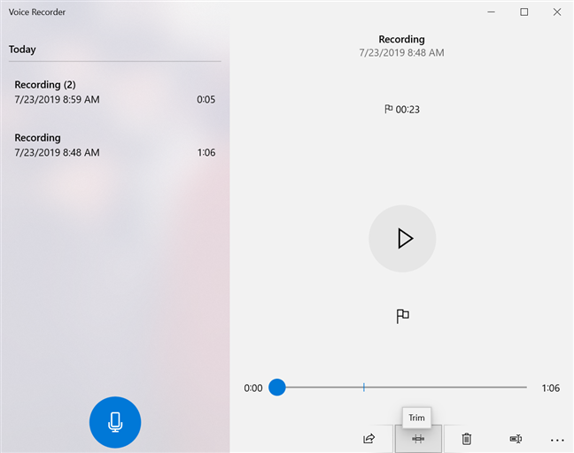 Presiona Trim para editar tu grabación